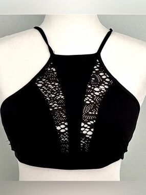 Mossimo Women’s Black Bathing Suit Tankini Top with Crochet Detail Medium Swim